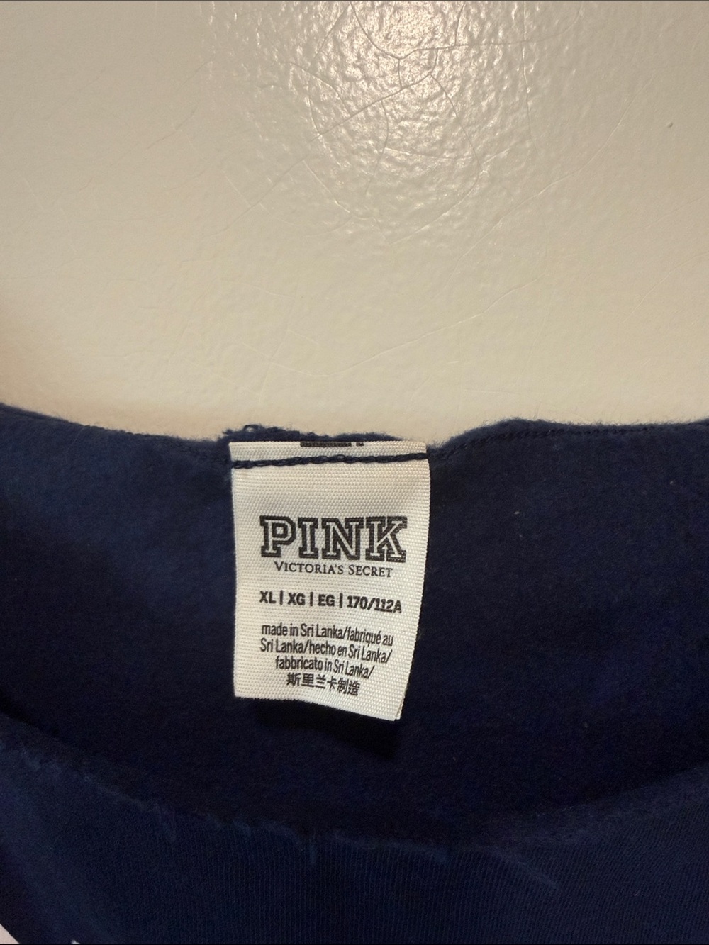 PINK Victoria's Secret Navy Off-Shoulder Pullover Sweatshirt with White Logo - Picture 2 of 3